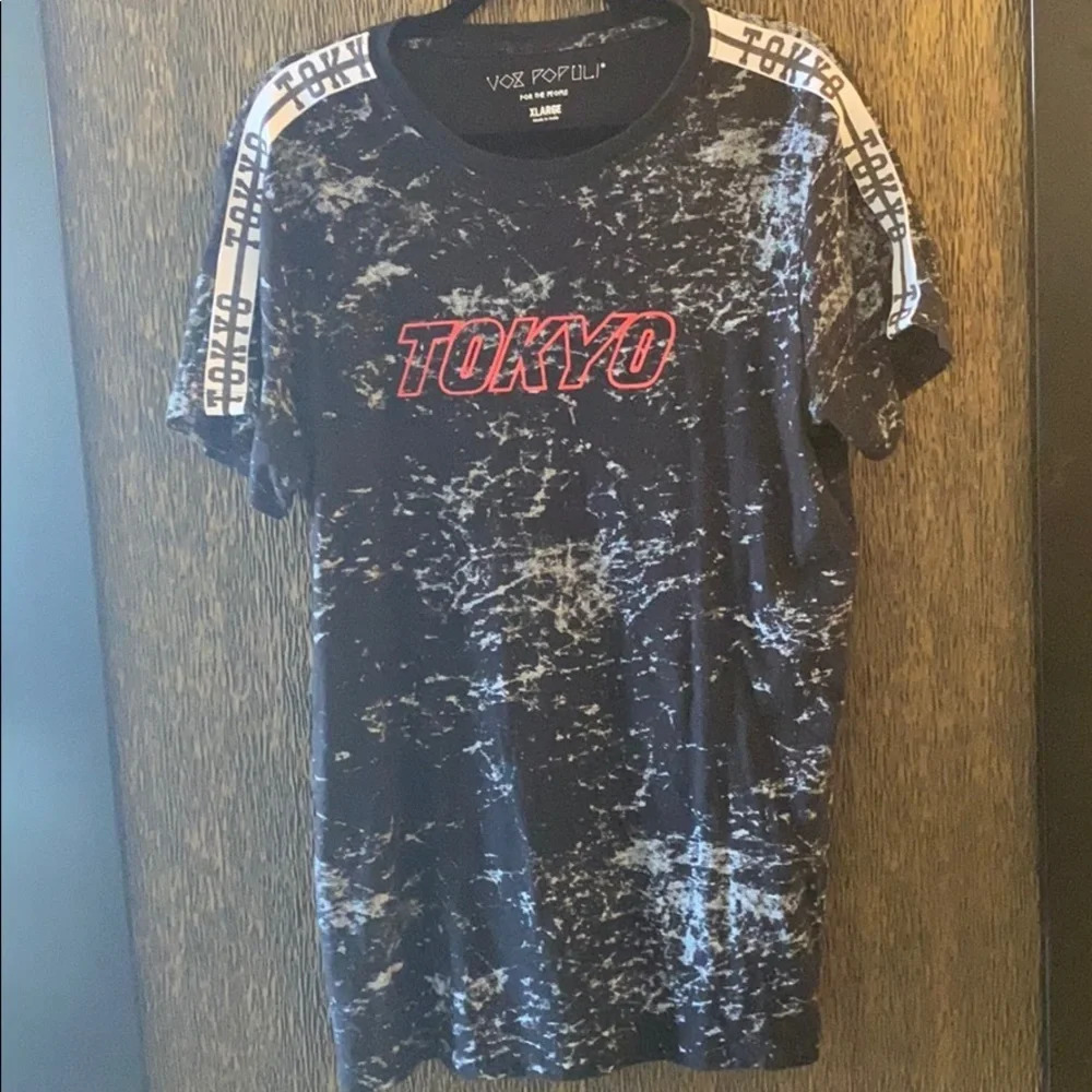 Vox Populi Tokyo Graphic Tee XL Black Marble Print Streetwear T Shirt